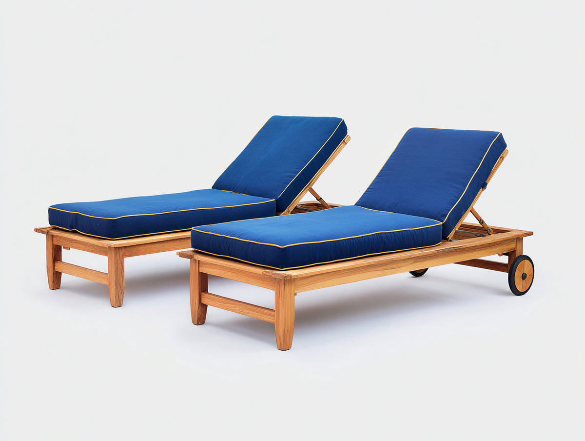 Bain de soleil - Bois-Tissu - 200x70x91 cm - Bois naturel-Bleu royal - Style classique réglable