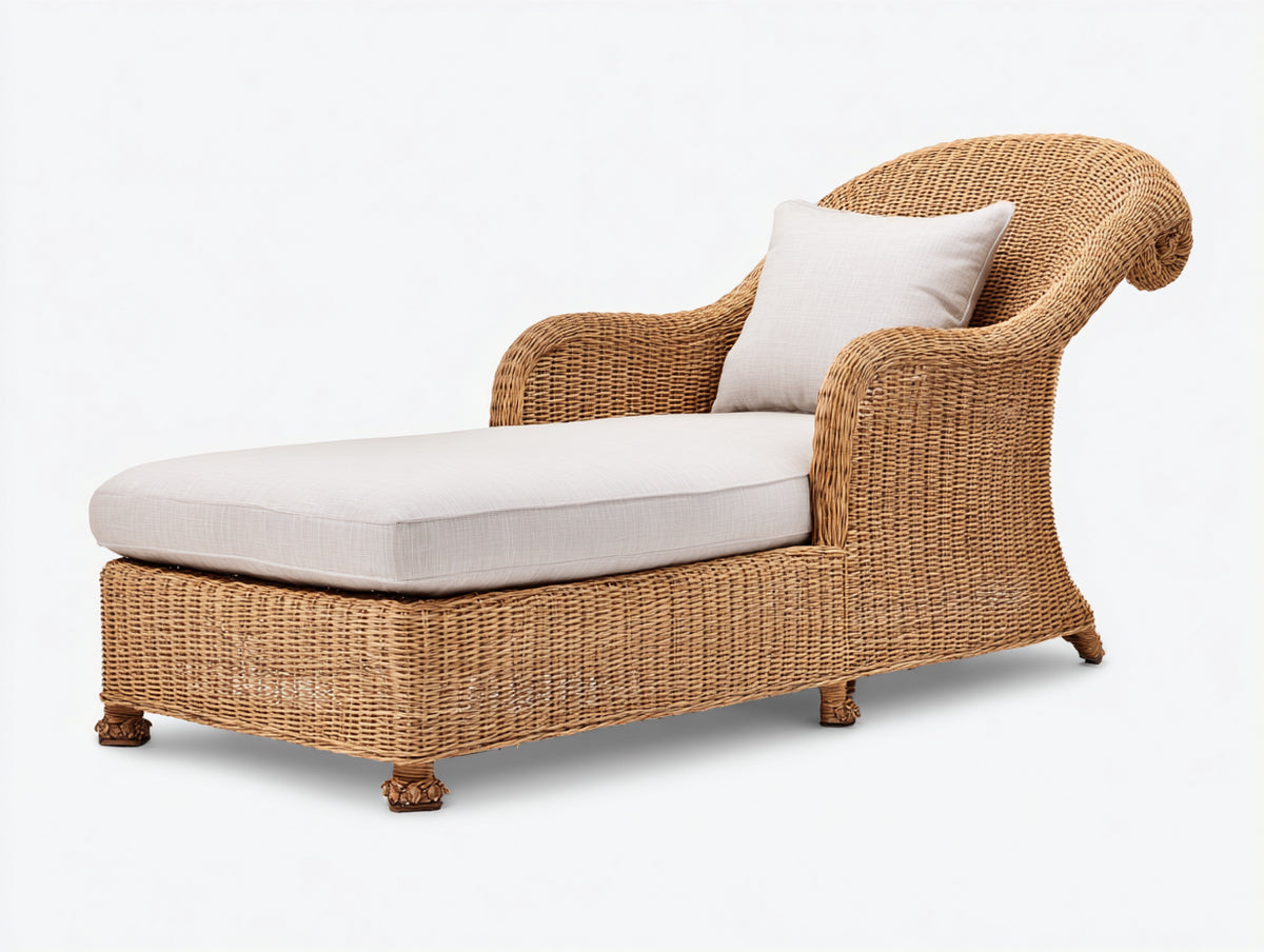 Bain de soleil - Rotin-Tissu - 176x79x98 cm - Naturel-écru - Style classique pour extérieur
