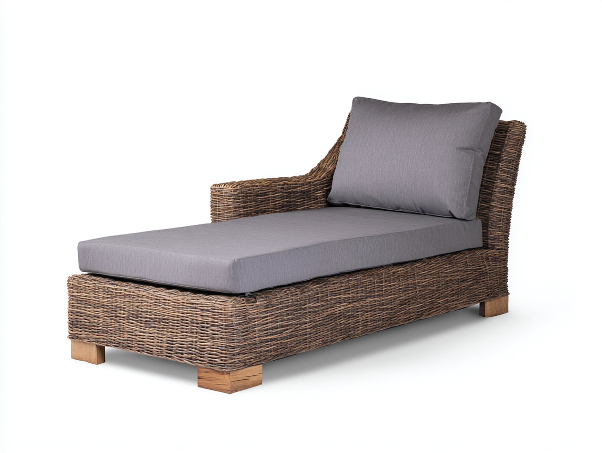 Bain de soleil - Rotin-Tissu - 181x82x86 cm - Brun grisé-Gris moyen - Style naturel