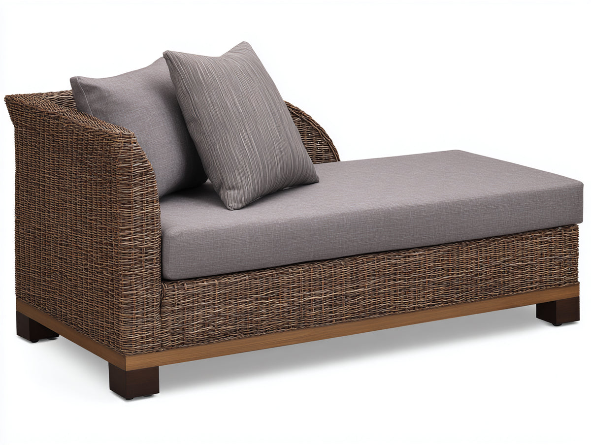 Bain de soleil - Rotin-Tissu - 184x91x86 cm - Brun-Gris taupe - Style contemporain