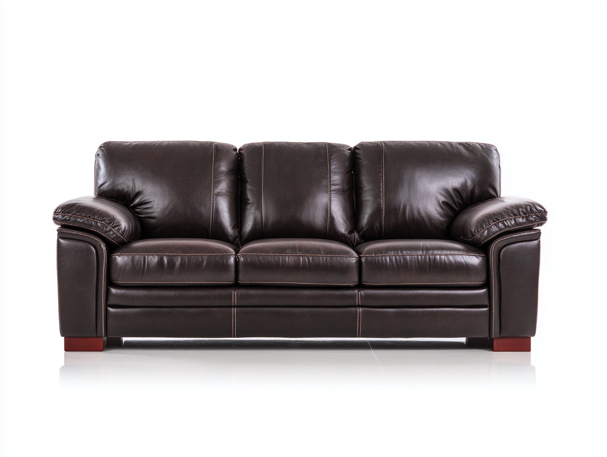 Canapé 3 places - Cuir - 216x94x86 cm - Brun chocolat - Style moderne
