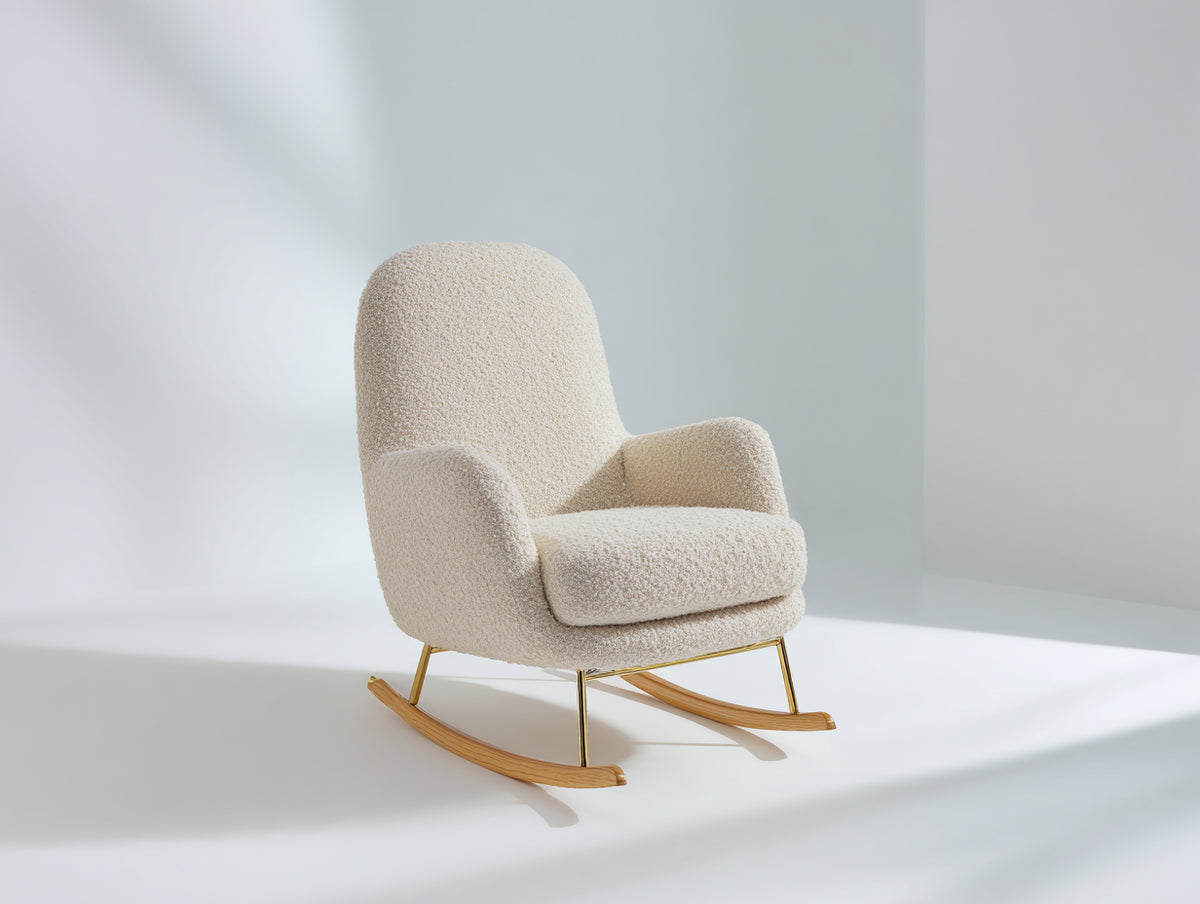 Fauteuil à bascule - tissu bouclé - 89x80x97 cm - écru - style moderne chaleureux