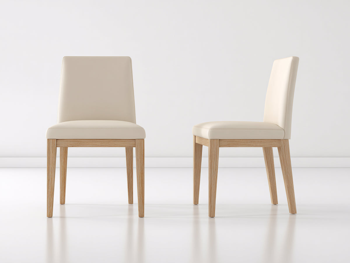 Chaise de salle à manger - Similicuir-Bois - 47x55x89 cm - Crème-Bois naturel - Style moderne