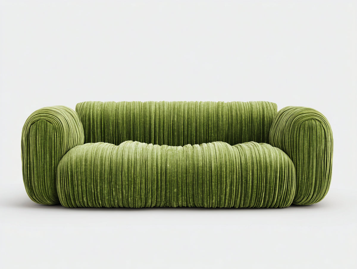 Canapé 3 places - Velours c?telé - 214x103x72 cm - Vert olive - Style contemporain
