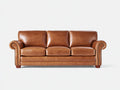 Canapé 3 places - Cuir - 214x92x88 cm - Brun cognac - Style classique
