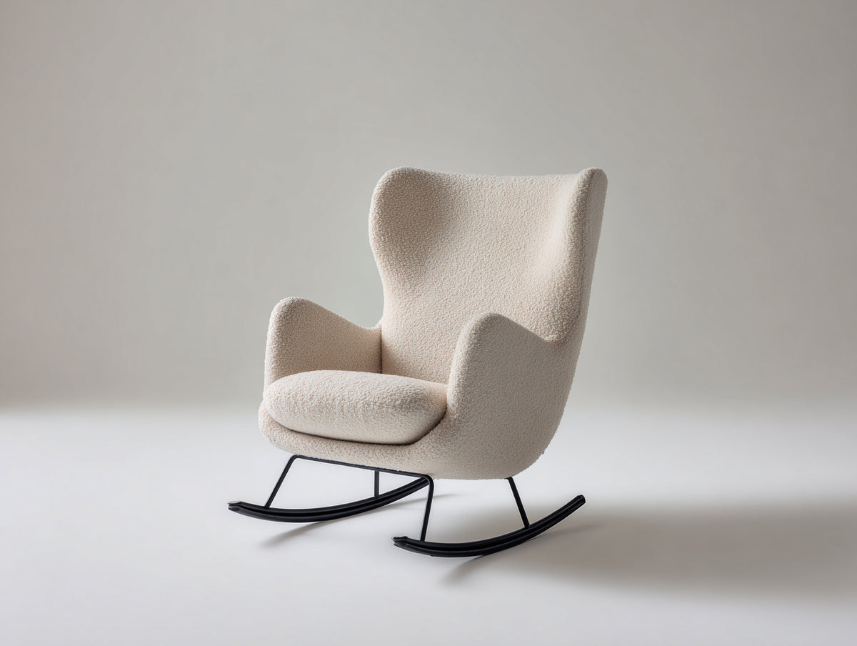 Fauteuil à bascule - tissu bouclé - 95x83x110 cm - écru - style contemporain