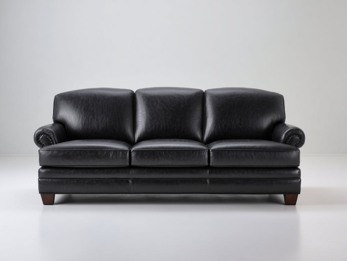Canapé 3 places - Cuir - 211x91x84 cm - Noir - Style classique