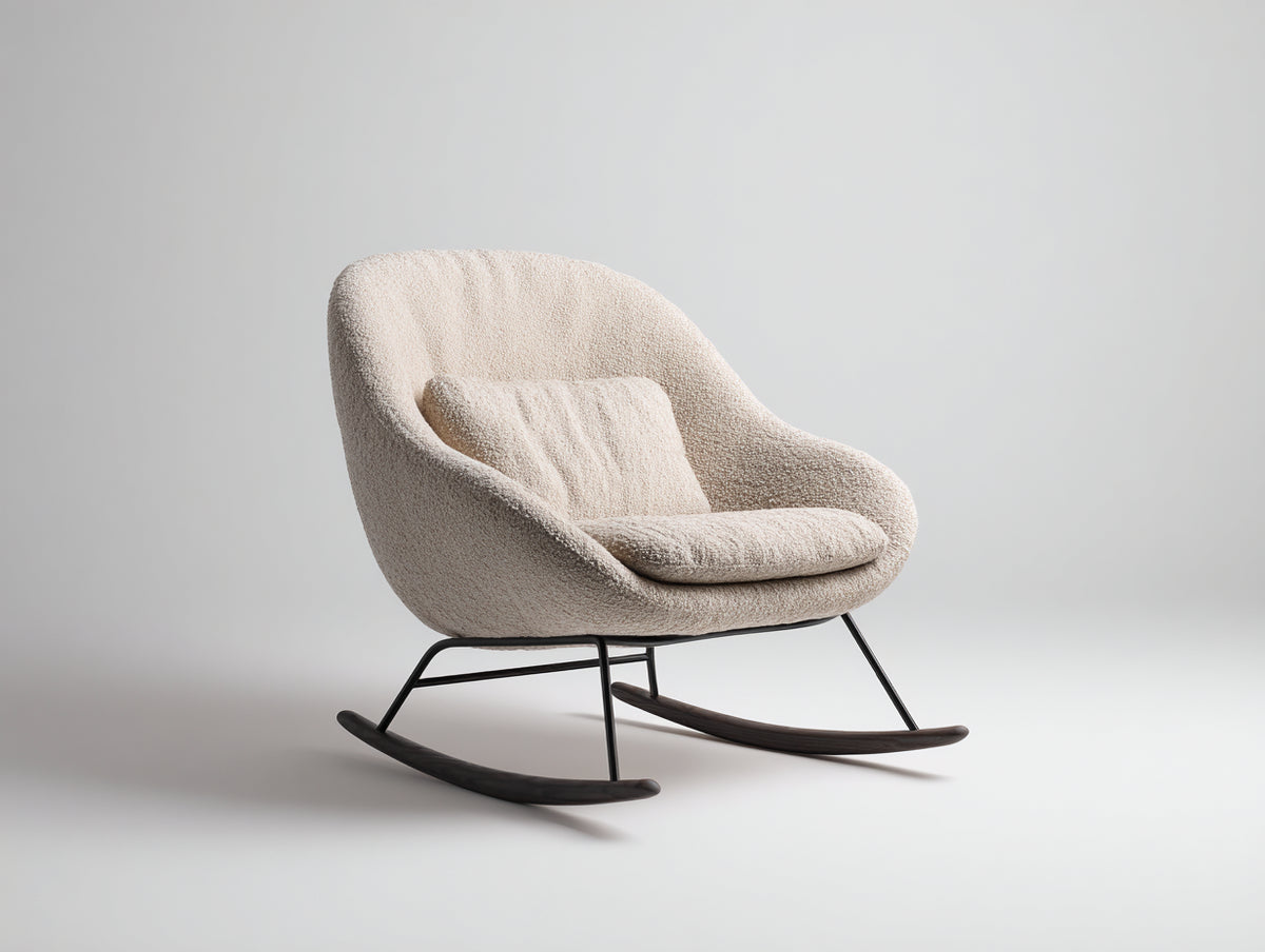 Fauteuil à bascule - Tissu bouclé - 92x79x85 cm - écru - Style moderne