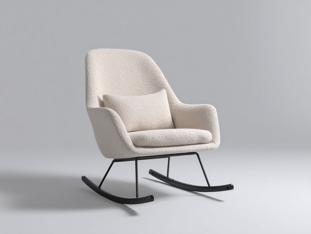 Fauteuil à bascule - tissu bouclé - 92x81x96 cm - beige clair - style moderne