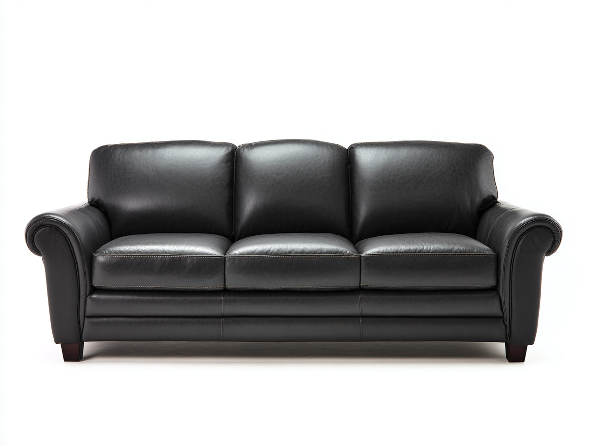 Canapé 3 places - Cuir - 210x93x88 cm - Noir - Style classique