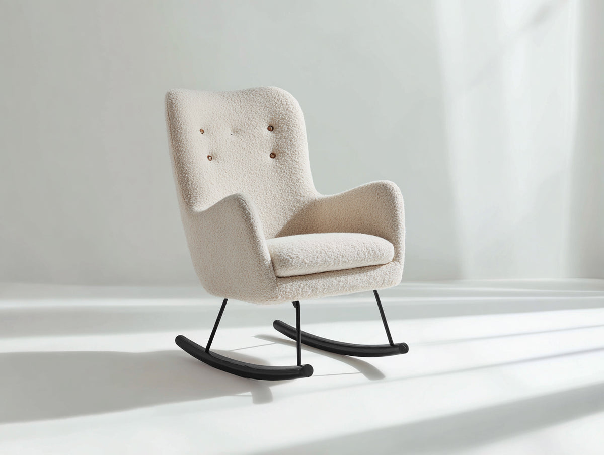 Fauteuil à bascule - tissu bouclé - 91x79x105 cm - blanc cassé - style rétro contemporain