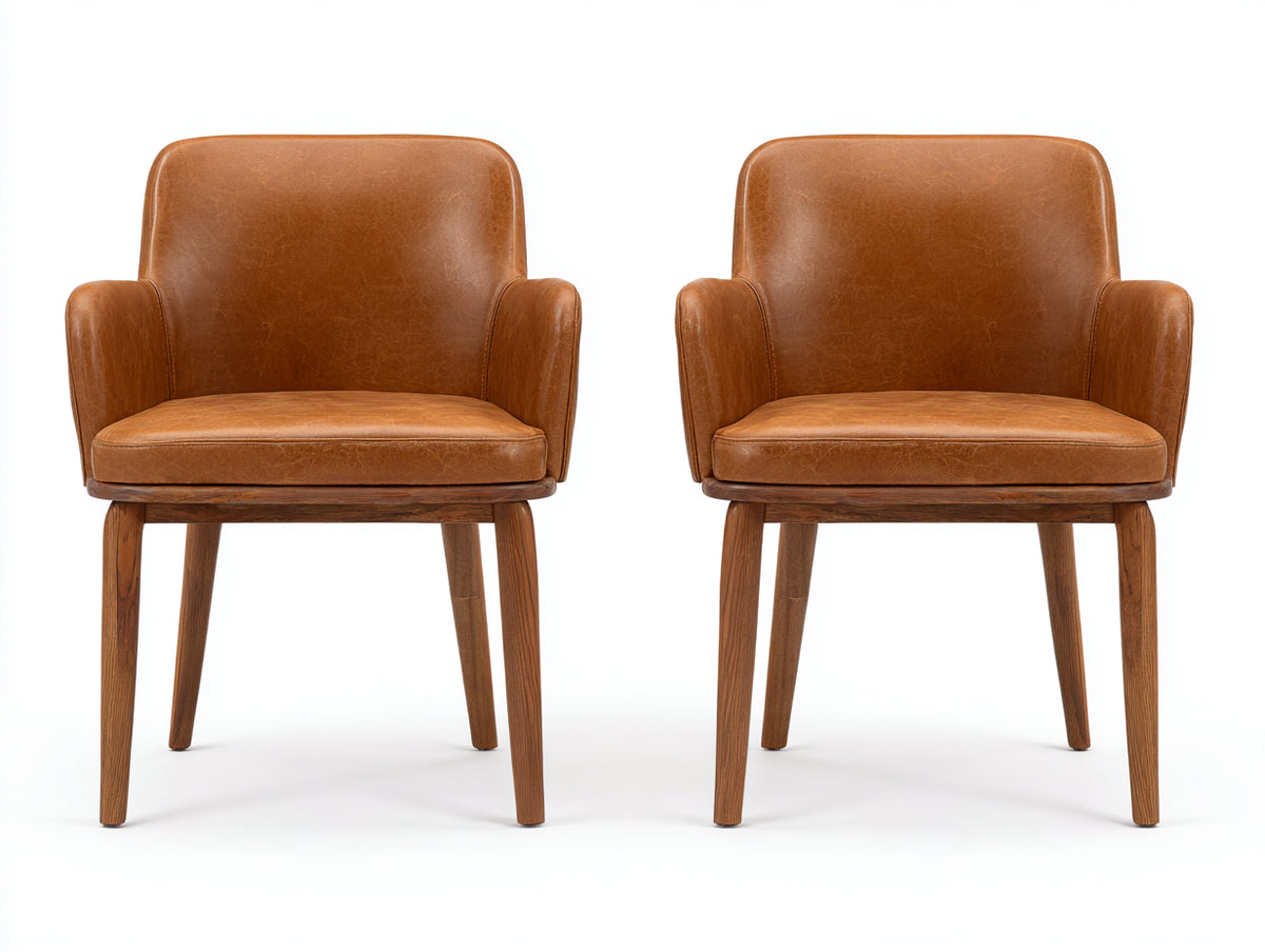 Chaise de salle à manger - Similicuir-Bois - 58x59x85 cm - Cognac-Bois brun - Style classique moderne