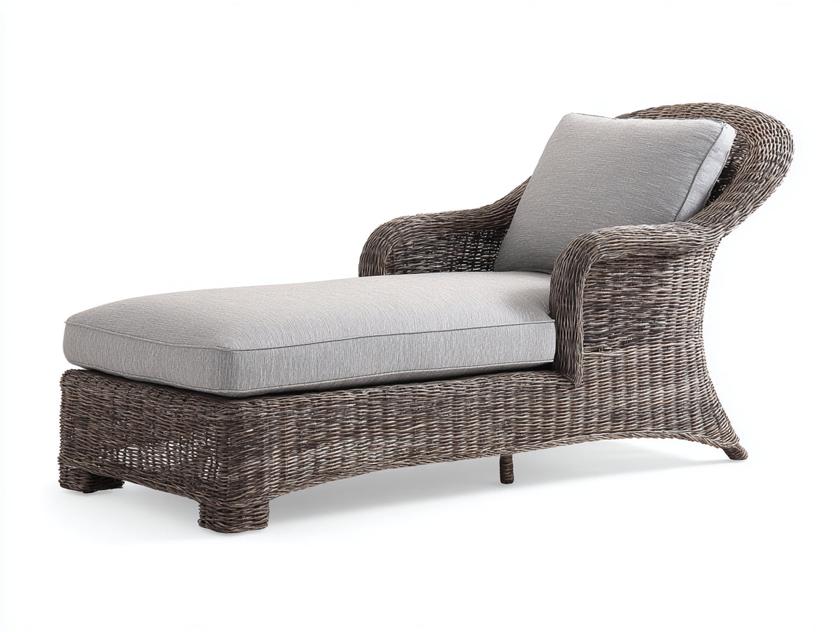 Bain de soleil - Rotin-Tissu - 174x78x96 cm - Brun foncé-Gris clair - Style classique