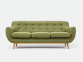 Canapé 3 places - Tissu-Bois - 219x91x84 cm - Vert olive-Bois naturel - Style rétro