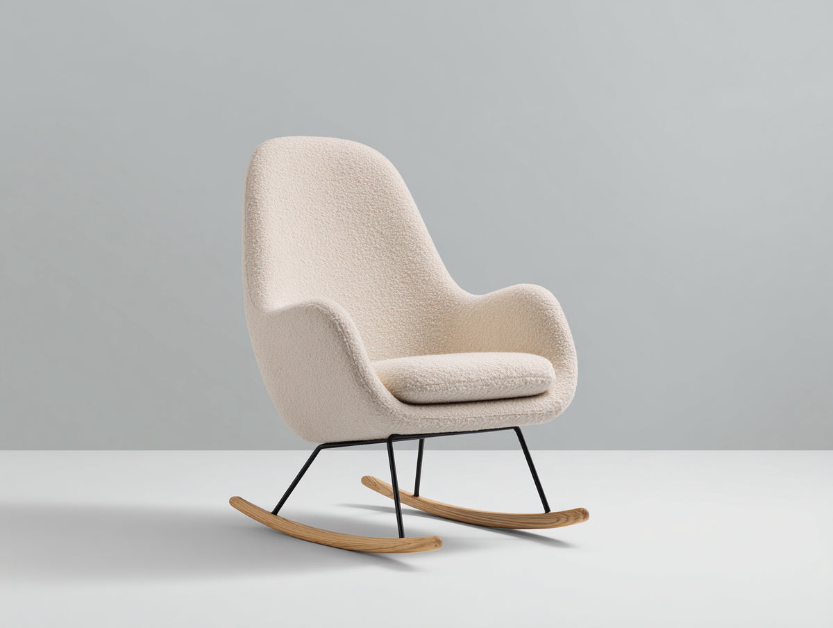 Fauteuil à bascule - Tissu bouclé - 88x76x104 cm - Beige crème - Style minimaliste