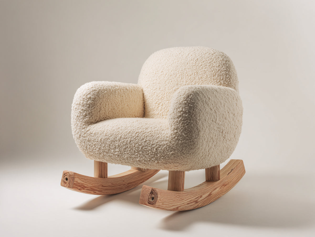 Fauteuil à bascule - tissu bouclé - 87x81x83 cm - ivoire - style organique