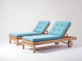 Bain de soleil - Bois-Tissu - 202x72x92 cm - Bois naturel-Bleu ciel - Style classique réglable