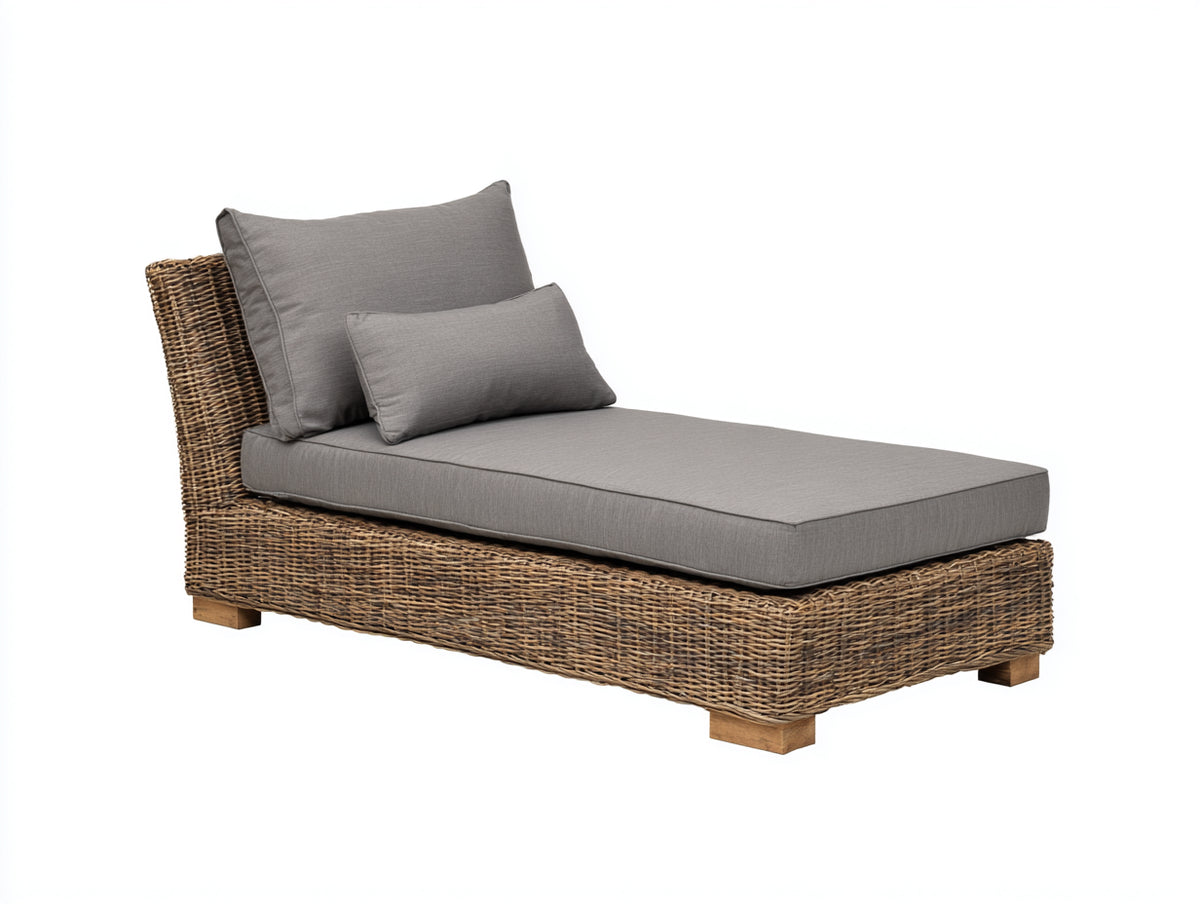 Bain de soleil - Rotin-Tissu - 186x84x88 cm - Brun naturel-Gris taupe - Style contemporain