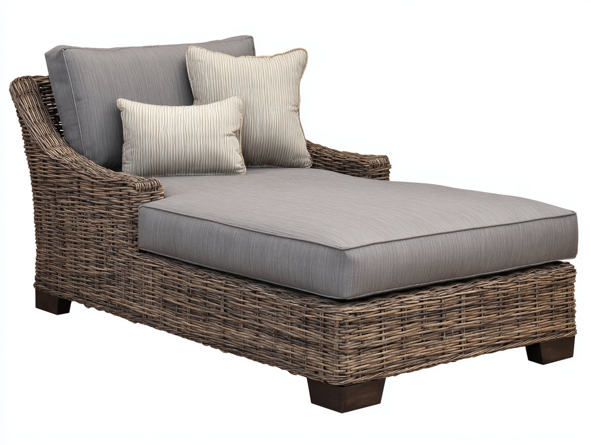 Bain de soleil - Rotin-Tissu - 186x98x90 cm - Brun grisé-Gris taupe - Style contemporain