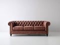 Canapé 3 places - Cuir - 218x92x76 cm - Brun tabac - Style Chesterfield