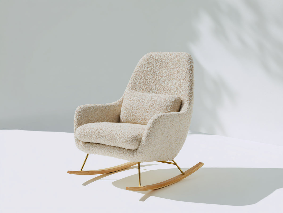 Fauteuil à bascule - tissu bouclé - 94x82x104 cm - beige crème - style contemporain