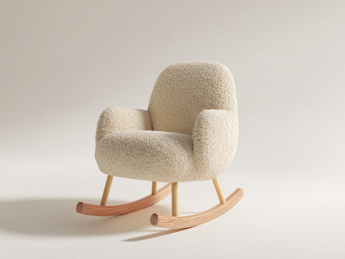 Fauteuil à bascule - tissu bouclé - 89x79x94 cm - beige crème - style scandinave
