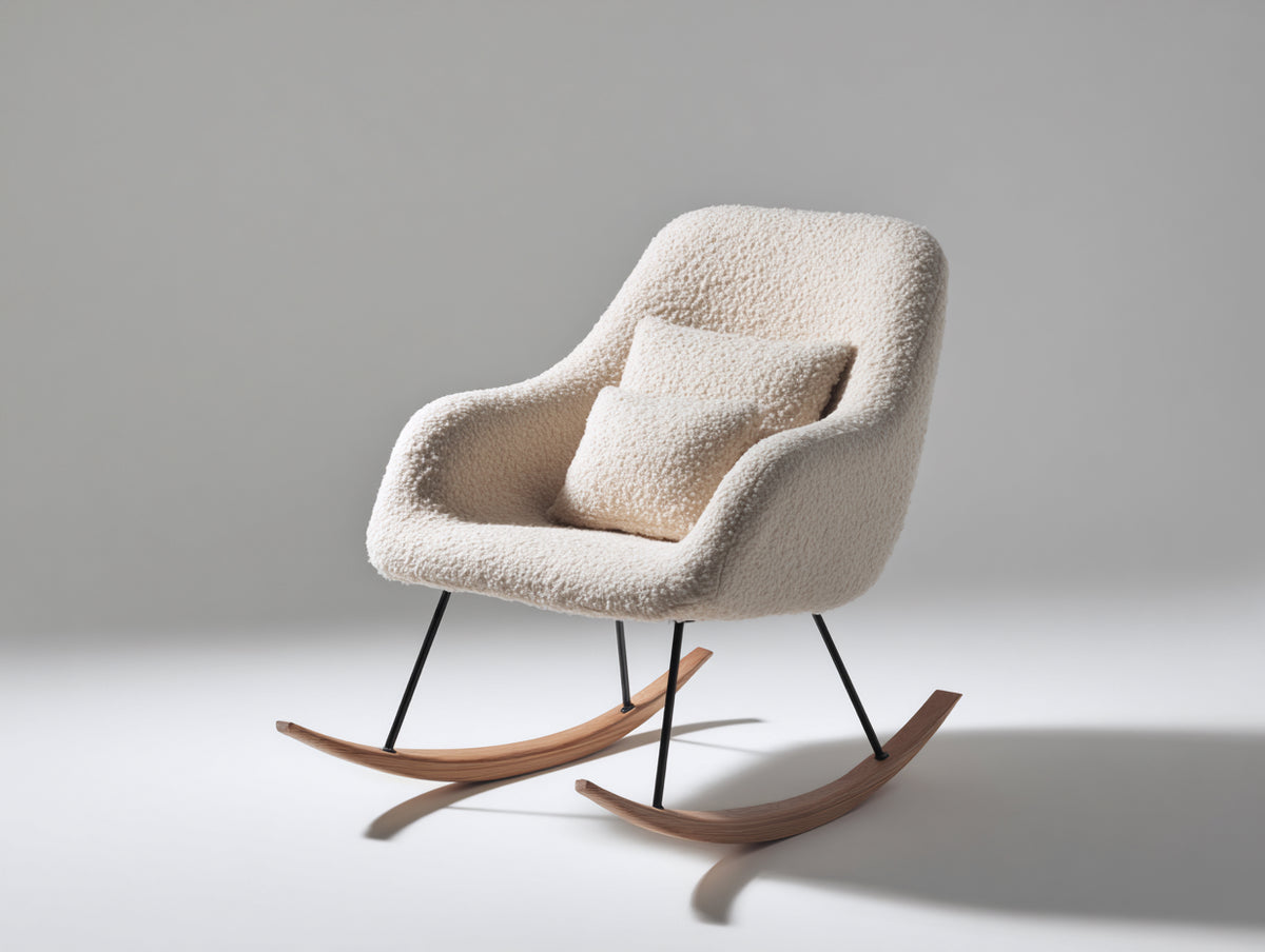 Fauteuil à bascule - Tissu bouclé - 90x78x97 cm - Blanc crème - Style contemporain