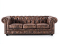 Canapé 3 places - Cuir - 221x95x78 cm - Brun vieilli - Style Chesterfield vintage