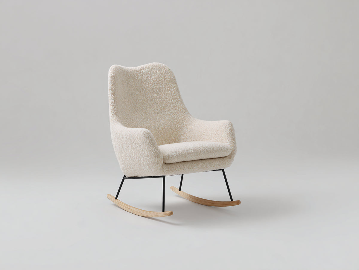 Fauteuil à bascule - Tissu bouclé - 84x75x102 cm - Ivoire - Style scandinave