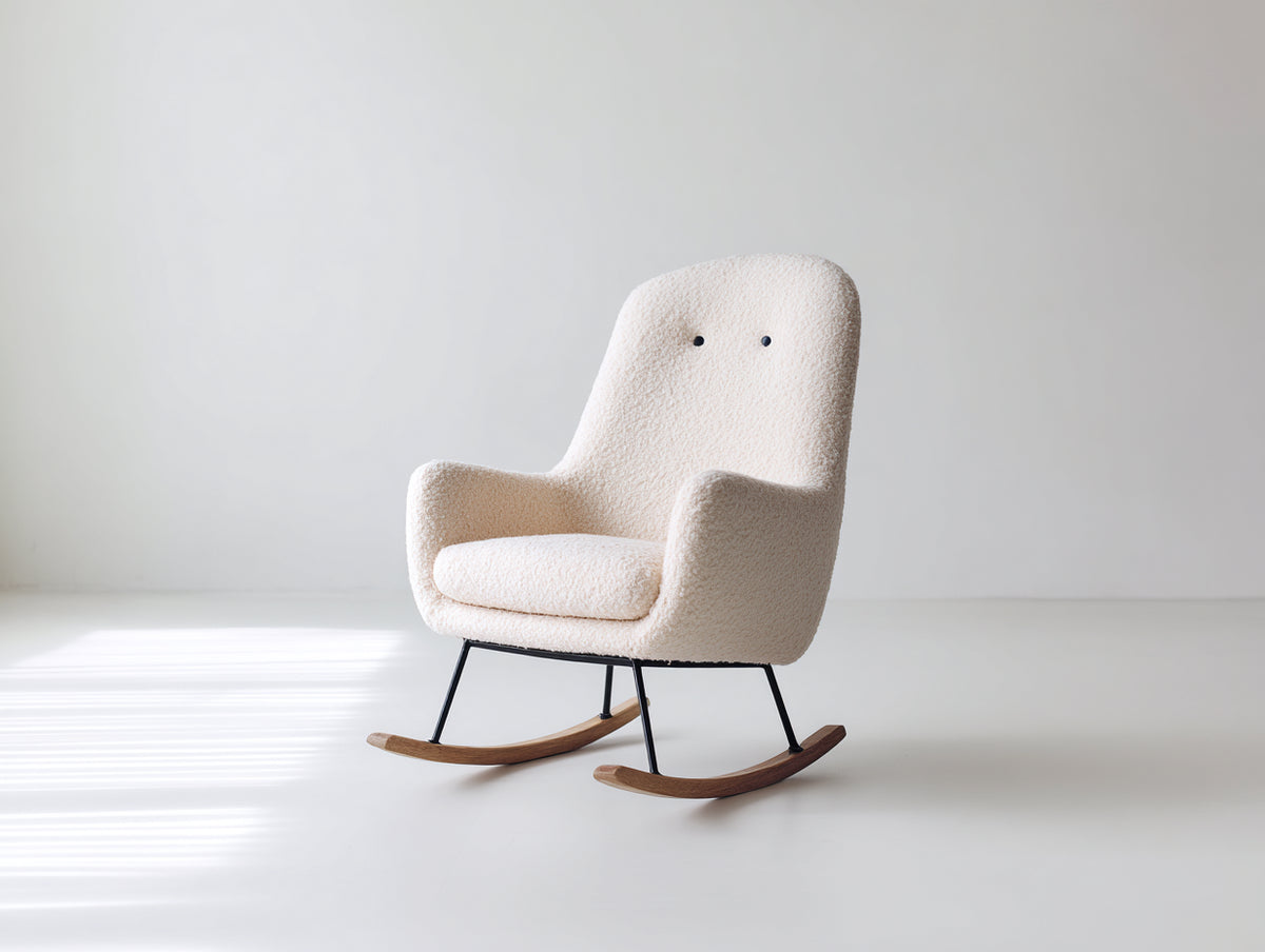 Fauteuil à bascule - Tissu bouclé - 83x74x100 cm - Beige crème - Style moderne