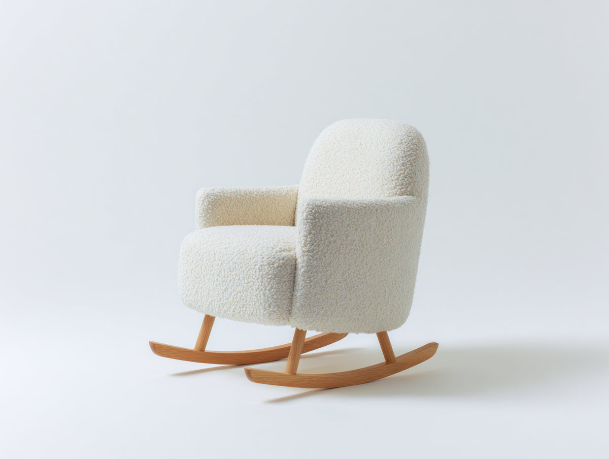 Fauteuil à bascule - Tissu bouclé - 80x73x90 cm - Blanc cassé - Style minimaliste