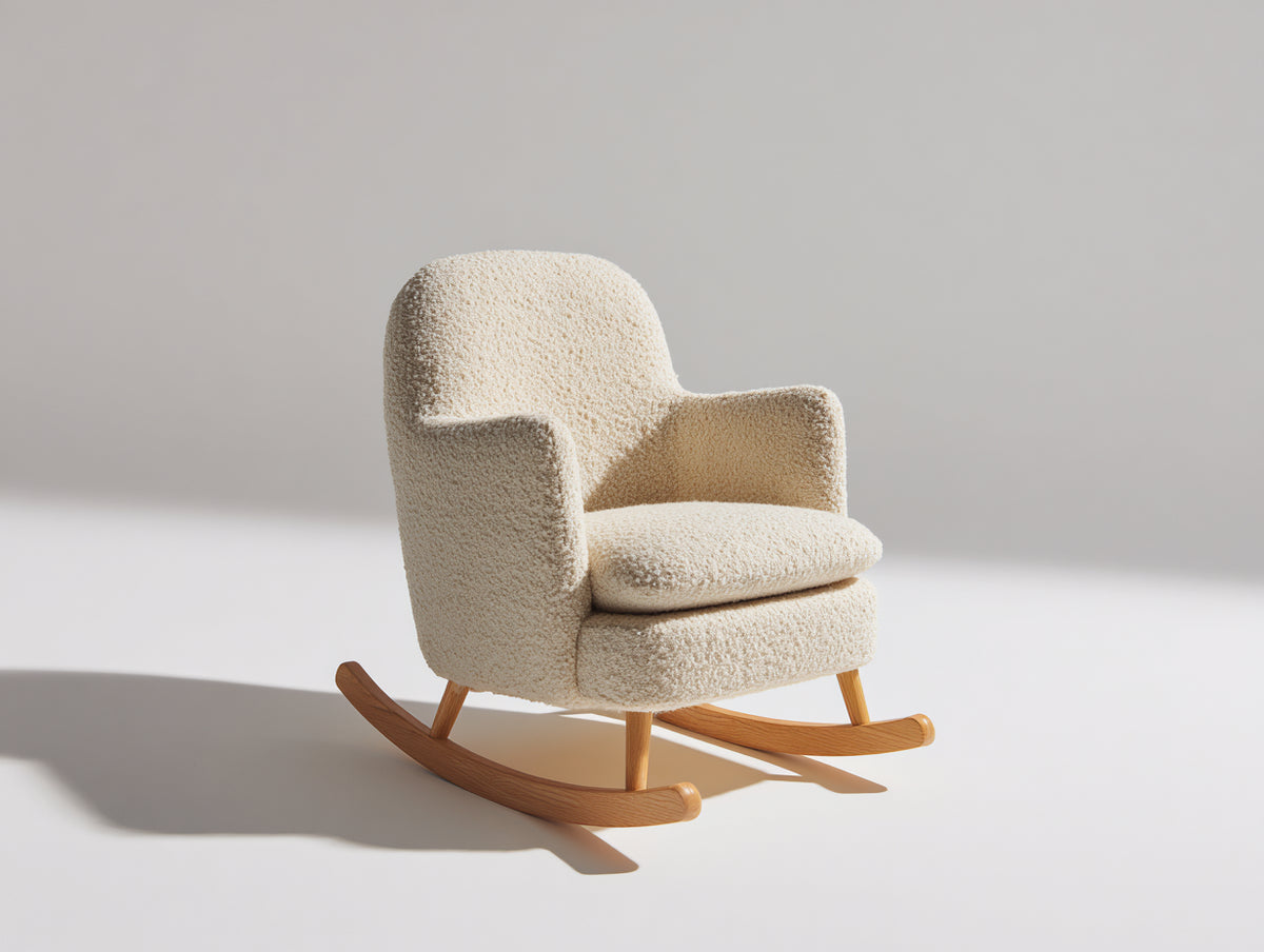Fauteuil à bascule - Tissu bouclé - 81x74x94 cm - Ivoire - Style scandinave