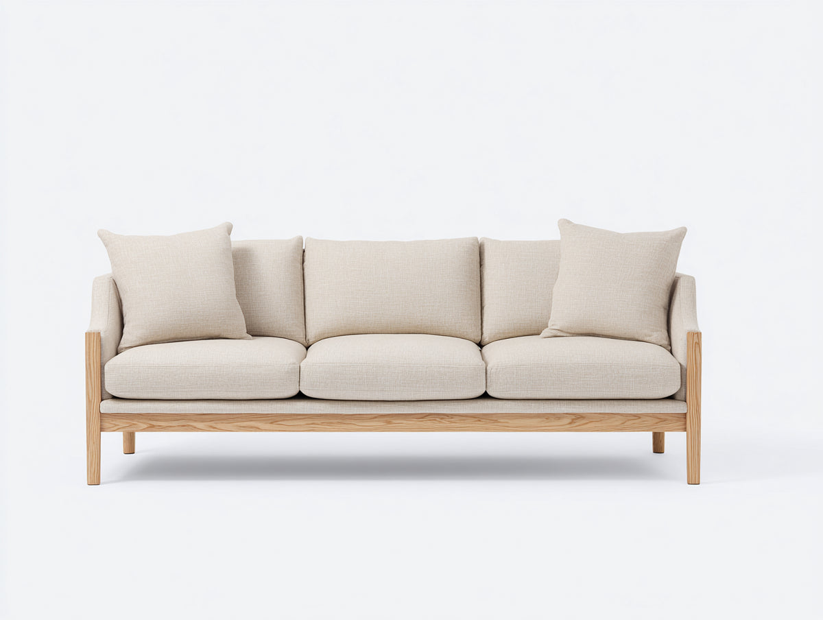 Canapé 3 places - Tissu-Bois - 214x88x83 cm - Beige-Bois naturel - Style scandinave